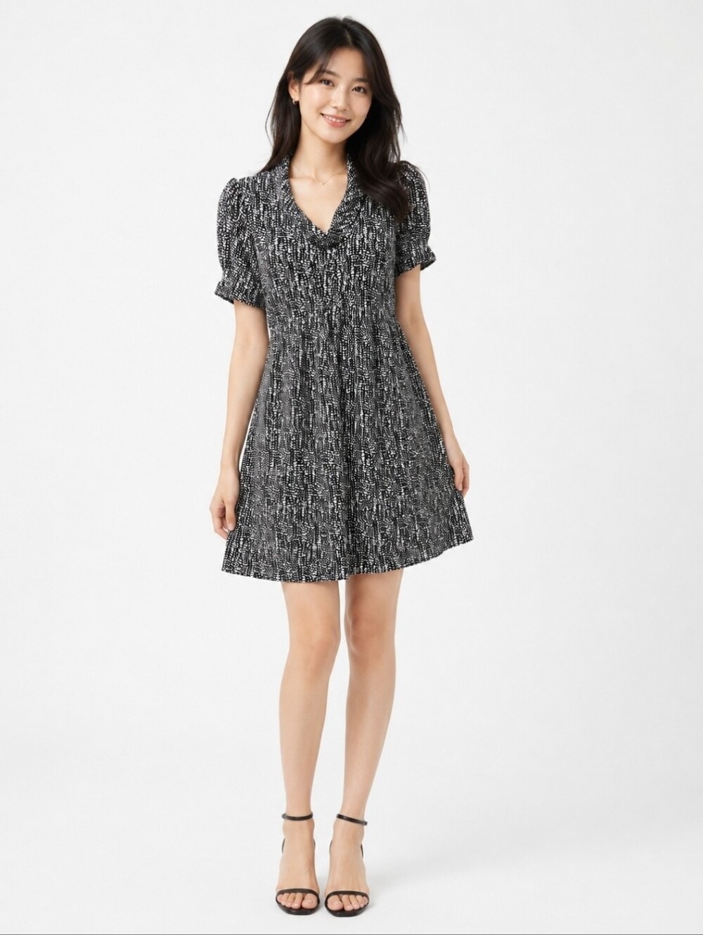 Eliza J Black and White Textured Cowl Neck Mini Dress Size PS